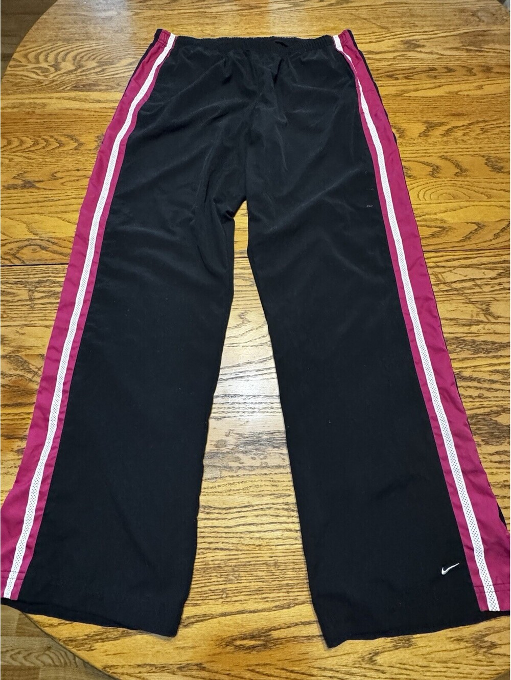 Nike Womens XL Track Pants Black Pink White Stripe Wide Leg Y2K Retro
